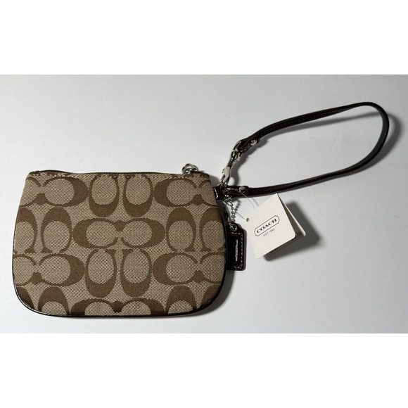 NWT Coach Jacquard Signature C Wristlet Wallet with Leather Trim Charm Brown‎ - Picture 5 of 12